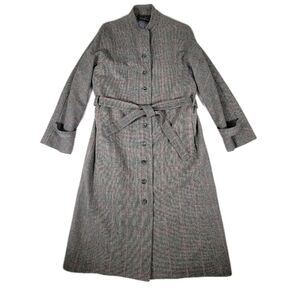 d'Accord Vintage Womens Plaid Tweed Trench Coat Size 8 Gray Red Classic City EUC